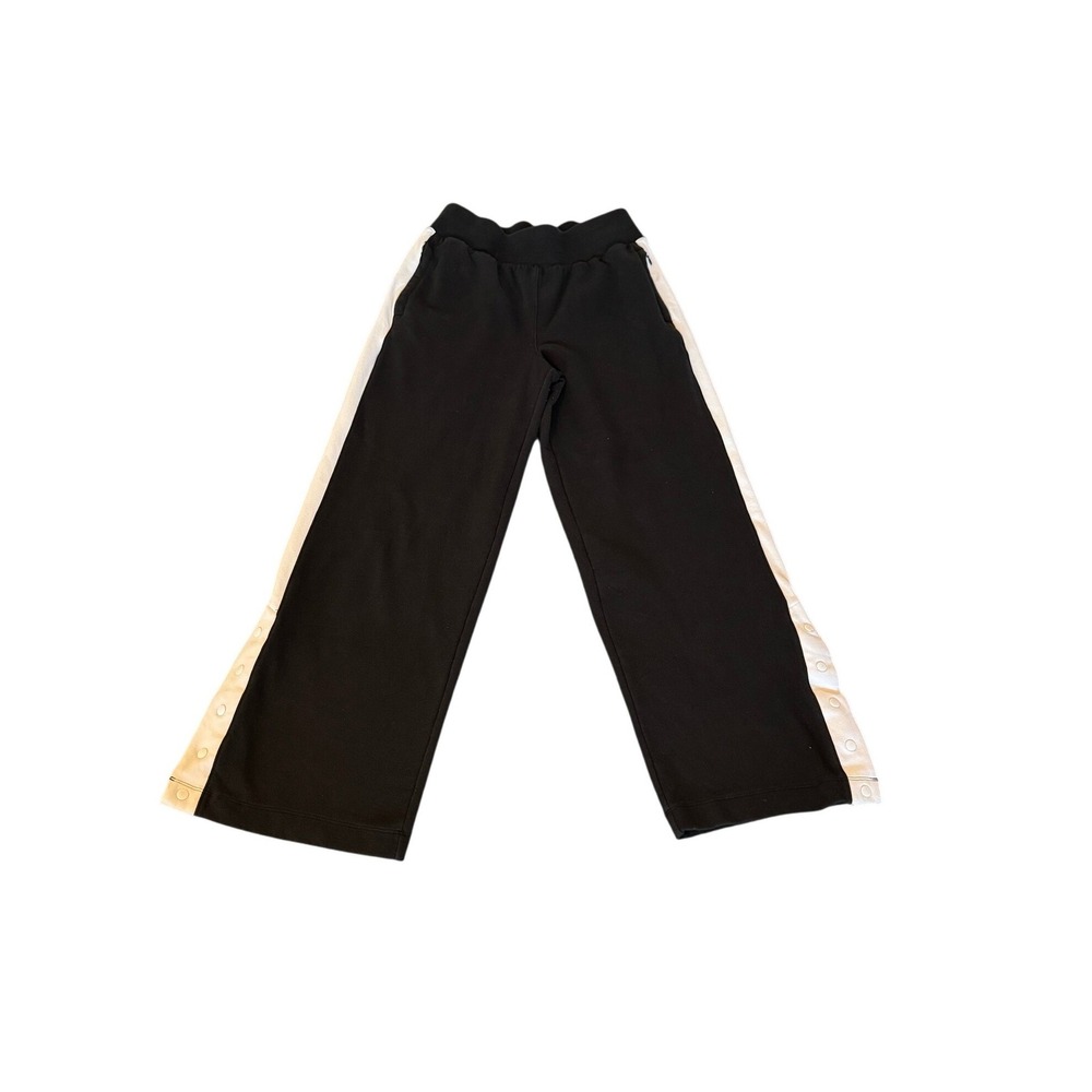Yogalicious Black Wide Leg Track Pants White Side Stripe Snap Buttons Womens M